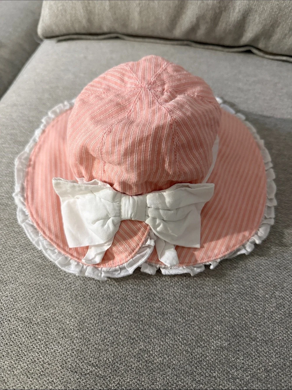 Janie and Jack Pink Striped Sun Hat with White Bow Sz 0-3